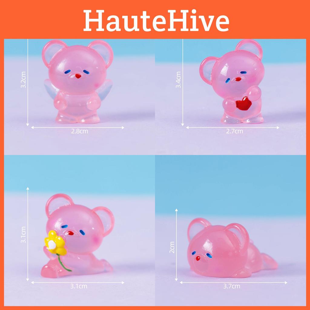 Creative Glow-in-the-dark Resin Bear Figurine Cute Garden Decor Small Car Dashboard Ornament