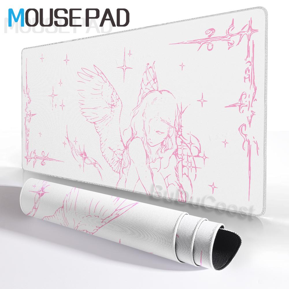 Schwarz-Weißes Mauspade Anime-Mädchen Gotische Ästhetik Mauspade XXL Mauspade Computer-Gaming-Tastaturpads HD-Druck 40x80x0.2cm white