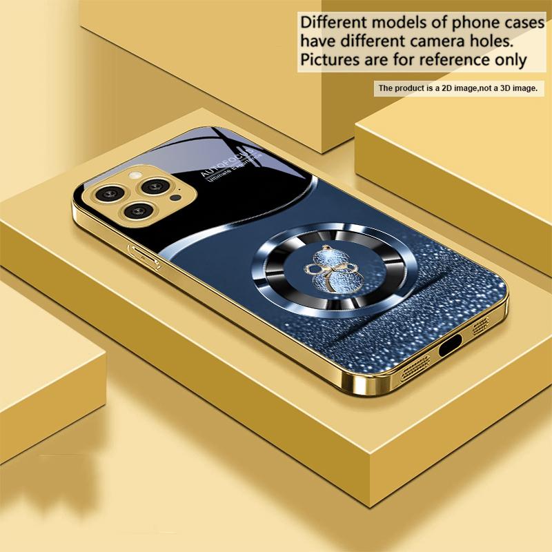 Goldene Glückskürbis Hülle für iPhone 16 16Pro Max 15 Pro 14 13 Plus 12 Mini 11Pro Max XS Max XR Goldene gehärtete Glas Handyhülle