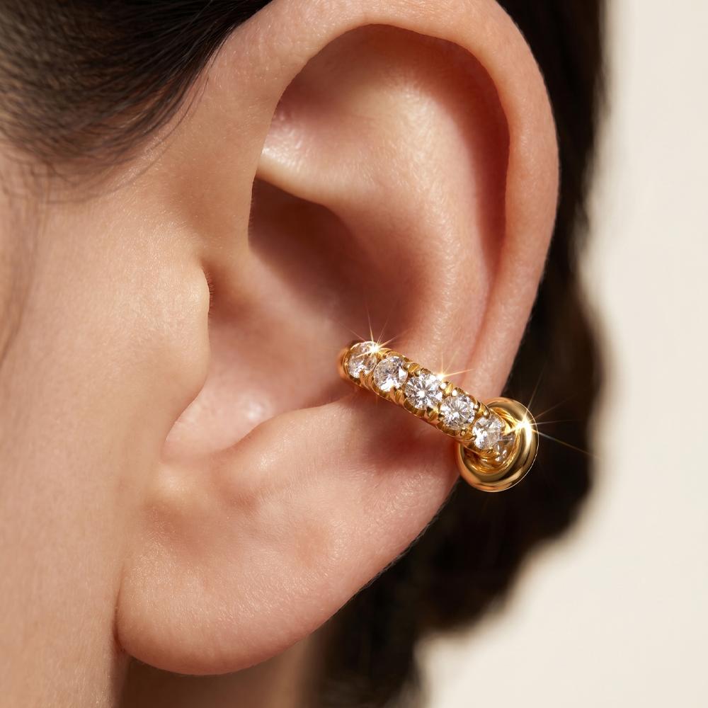 1Pcs CZ Zircon Gold Color Stainless Steel Cuff Earring for Women Fashion Geometric Round No Piercing Ear Clip Stackable Jewelry
