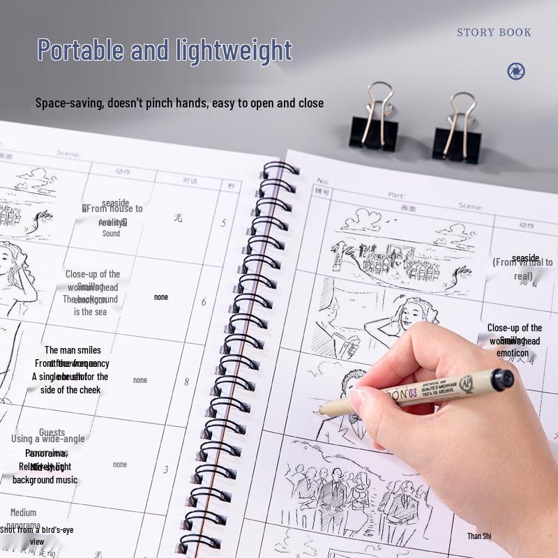 A4 Four-Panel Cartoon Storyboard Notebook for Animation & Movie Scripts
