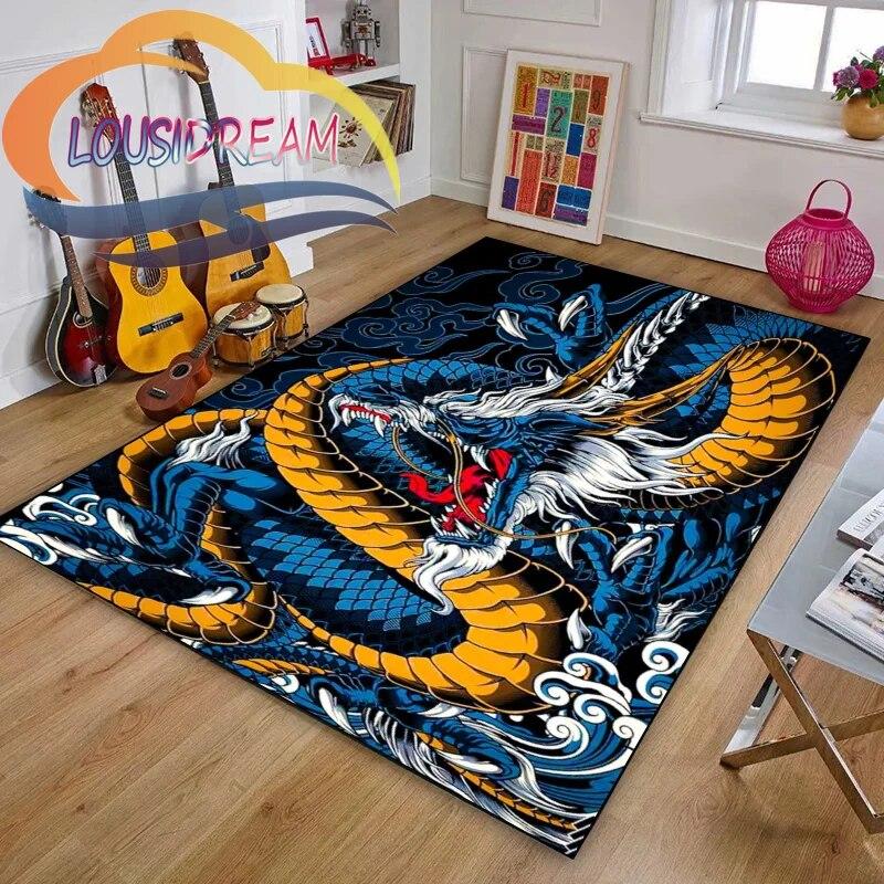 Chinese Dragon or Mythical  Playroom and Bedroom Plush Carpet Non-slip  Soft Play Mat Bed Area Rug Parlor Decor