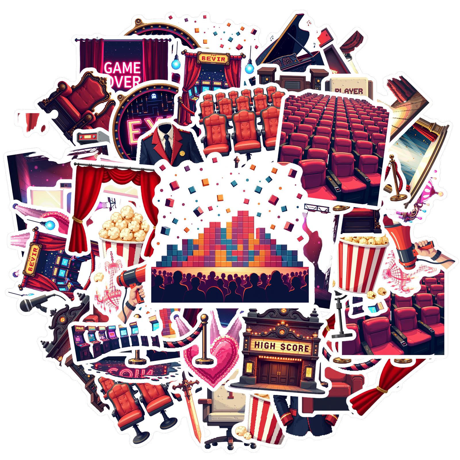 35pcs-70pcs Decals multicolor Entertainment Stickers Theater Stickers Artistic Stickers for DIY notebooks decorating suitcases