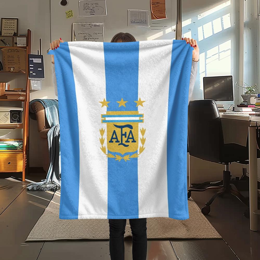 1PC Argentina national FC Print Flannel Blanket, High quality Comfortable for All Seasons, Home Decor, Warmth and Comfort, Perfect for Christmas Gifts