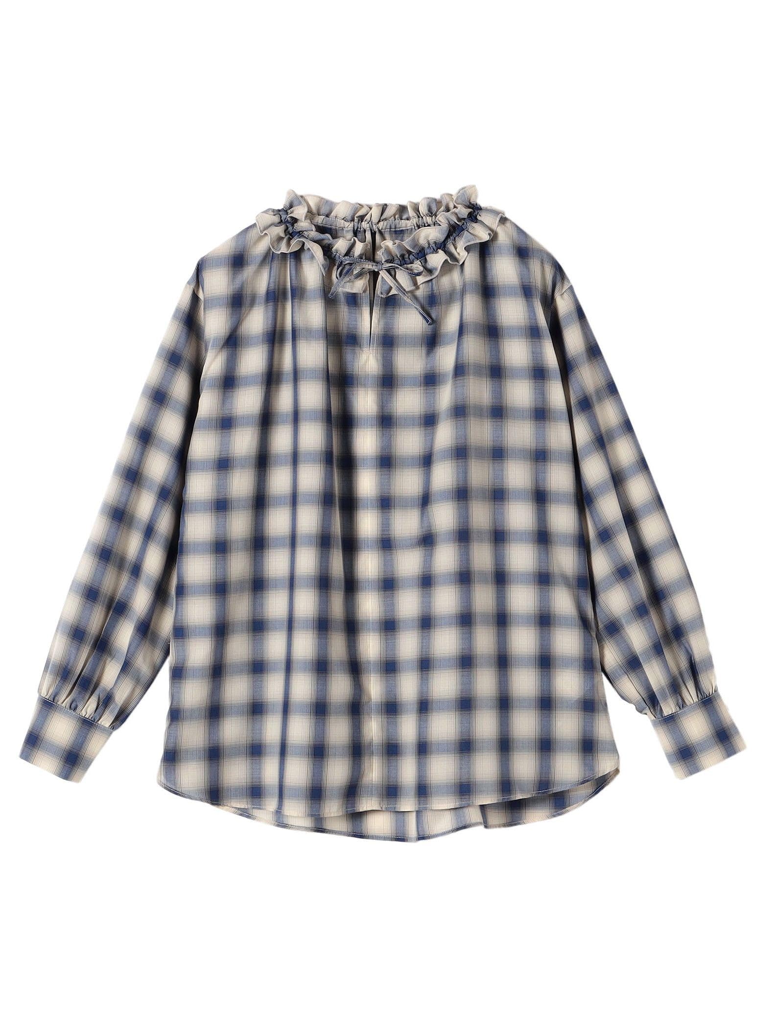 

Ships Colors Women s Ombre Check Frill Neck Blouse, Hand Washable, Blue, 221150030, One Size