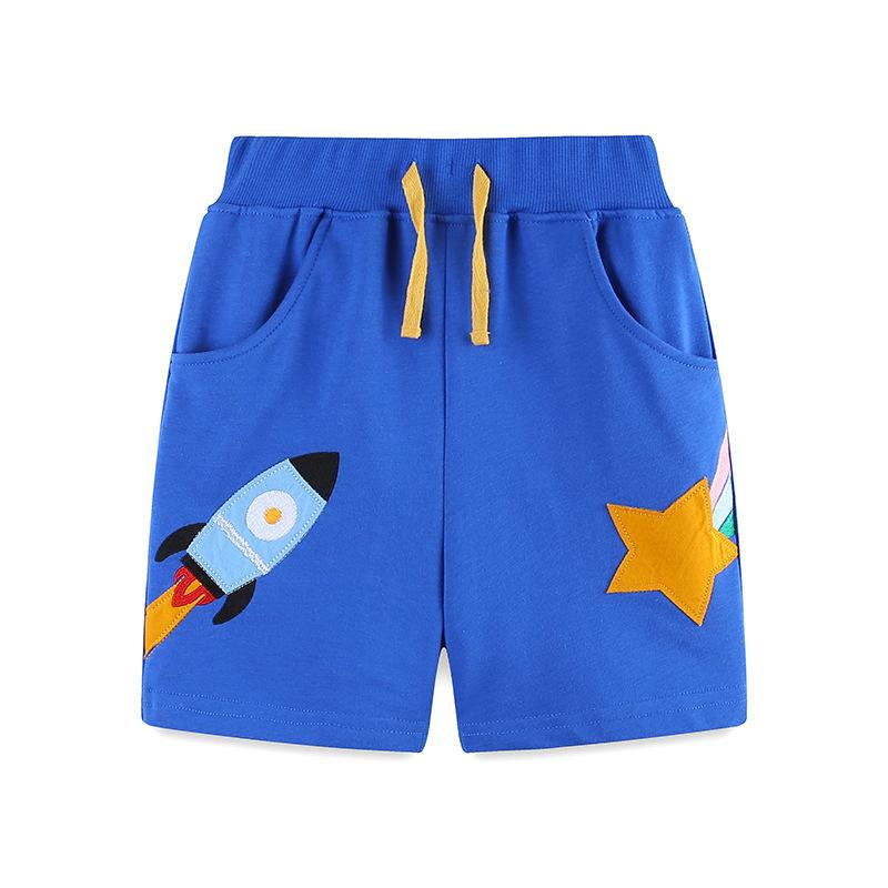 Summer new children s pants knitted boys  shorts cartoon rocket embroidered children s sports shorts 7Y(125cm)