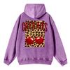 Vintage Womans Acid Wash Hoodies Fashion Leopard And Cherry Prints Pullovers Pocket Oversize Cotton Hooded Tops