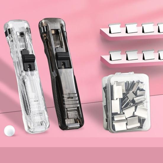 Portable Binder Clip Stapler No Hole Punching Metal Clip Stapler Reusable Office Document Binder Dispenser for Office And Home Use