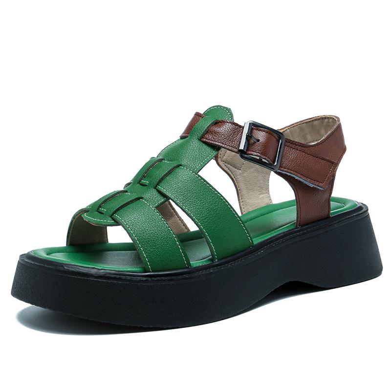 Fashion GKTINOO Summer Mixed Color Genuine Leather Sandals Roman Shoes Platform Wedges Woven Thick Soled Sandals Women Shoes Large Size