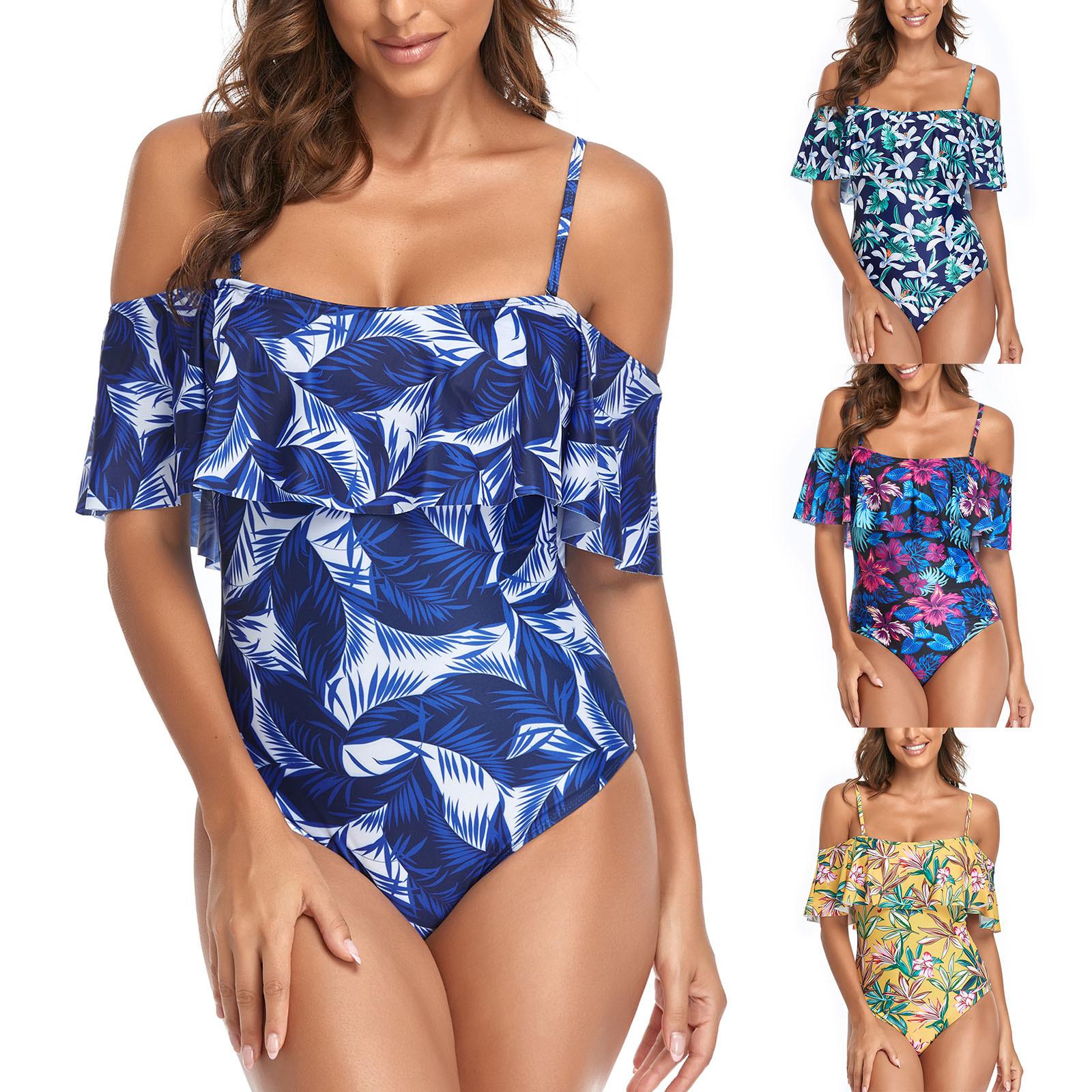 

Женская мода сексуальный камзол бикини без бретелек одно плечо с рюшами цельный купальник