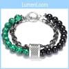 Iron Material Mens Beaded Wristband With Geometric Design For Casual Wear Gift