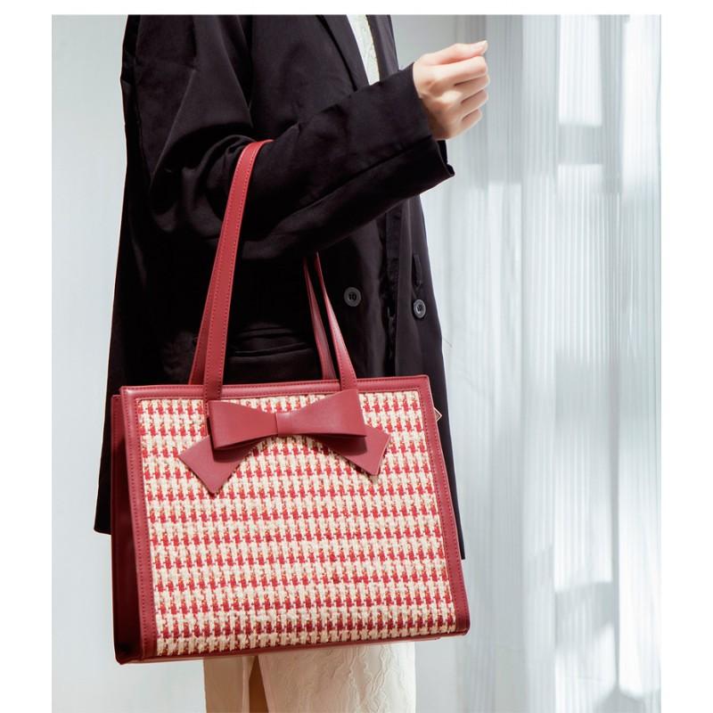 Red Bag 2025 New Wedding Women's Houndstooth High-quality Large-capacity Single-shoulder Tote Bride's