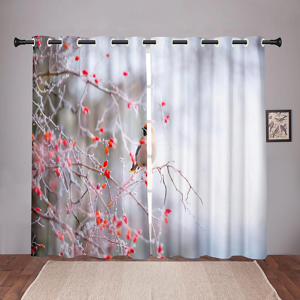 Bird Snow Scenery Flower Luxurious Window Panel Drapes In the Children Bedroom Living Room Hall Treatments Kitchen Decoration Drapes Blinds