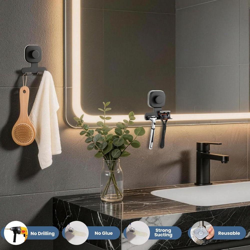 Removable Suction Cup Razor Holder Wall Mounted Shaver Storage Rack  Washroom Wall