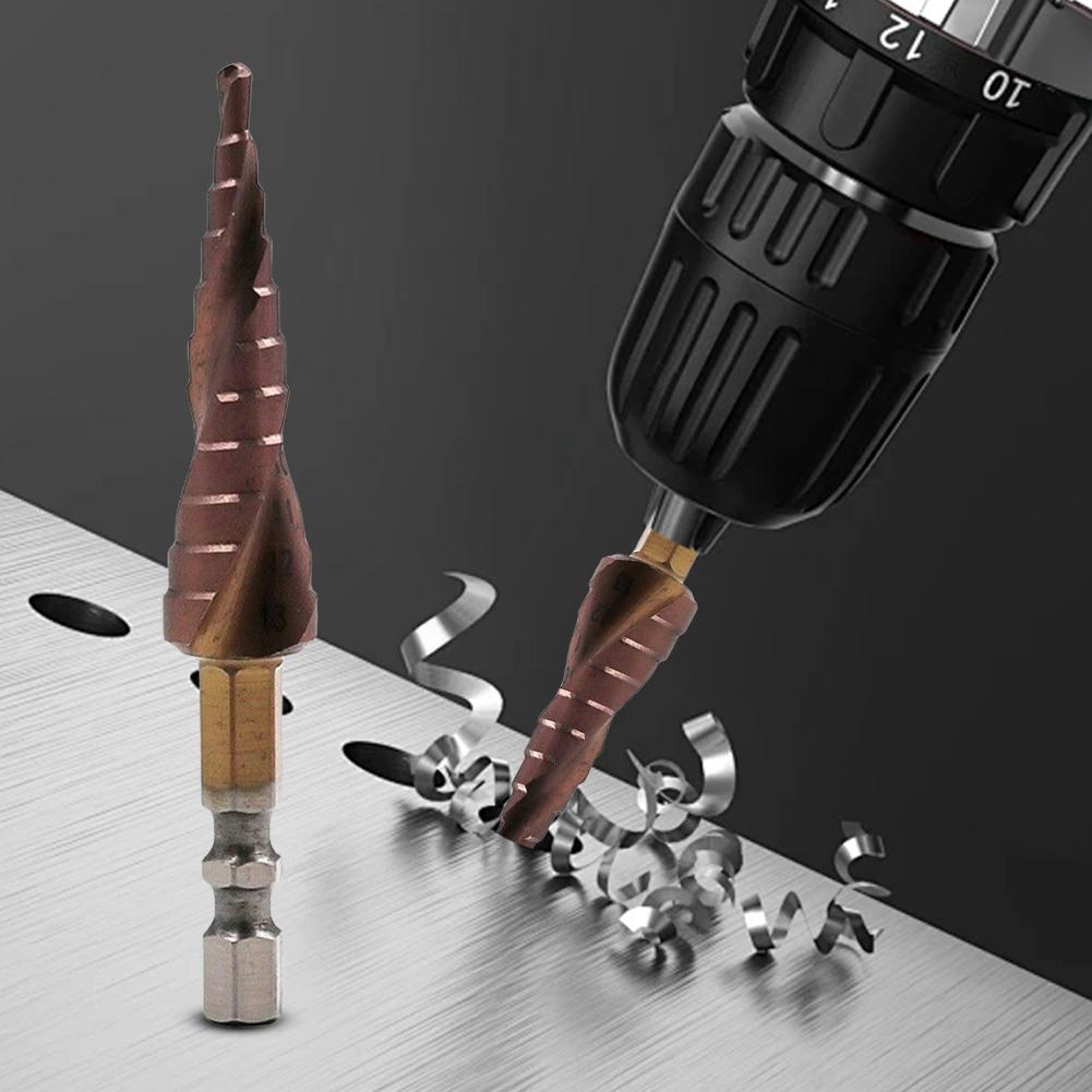 M35 HSS-Co Cobalt Step Drill Bit 3-13mm HSS-Co Cobalt Step Cone Drill Spiral Grooved Hex Shank Hole Drill Metal-Wood Hole Cutter
