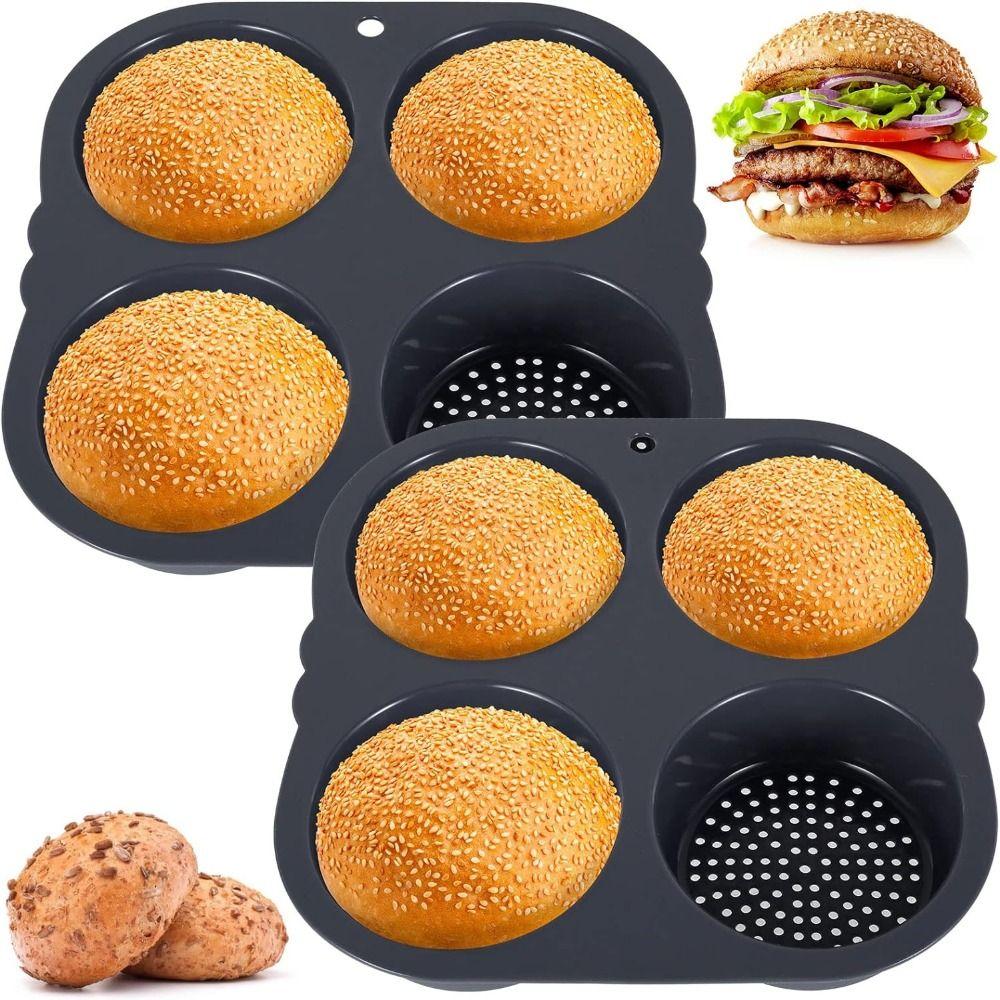 

4/6/8 Cavity Hamburger Bun Mold Silicone Baking Tray Soft Bread Loaf Pan Home 6 Cavity