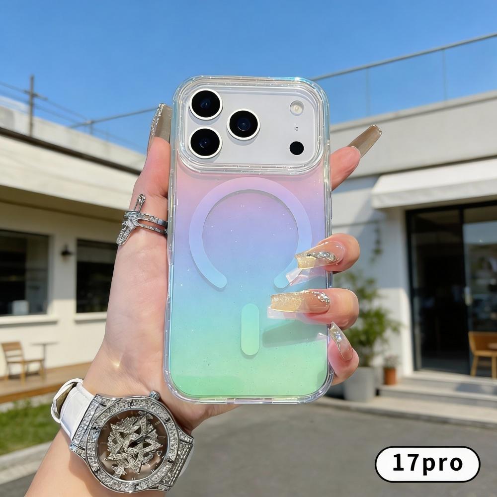 Rainbow Gradient Sparkling Magnetic Cover for Girls To Use For iPhone 17 Pro Max 16e 17 15 14 13 12 11 Pro Anti-drop Phone Case