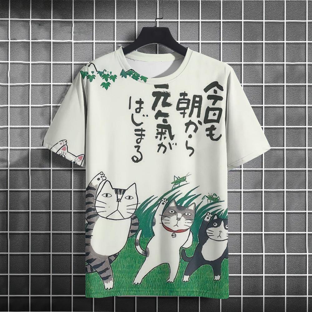 Summer Fun Cat 3D Printed T-shirt Fashion Men's Short Sleeve Trendy Top Hip Hop Harajuku Loose Round Neck Clothing