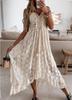 European & American Style Lace Spaghetti Strap Long Dress with Waist-cinching Wide Hem