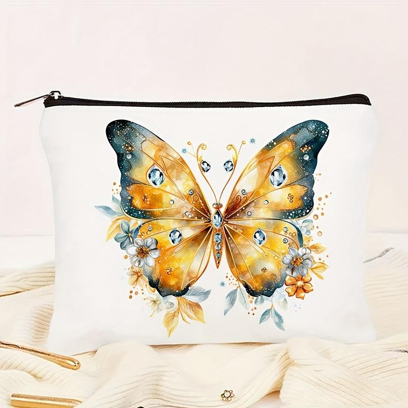Chic Diamond Butterfly Canvas Makeup Bag - Portable Travel Cosmetic Pouch Perfect