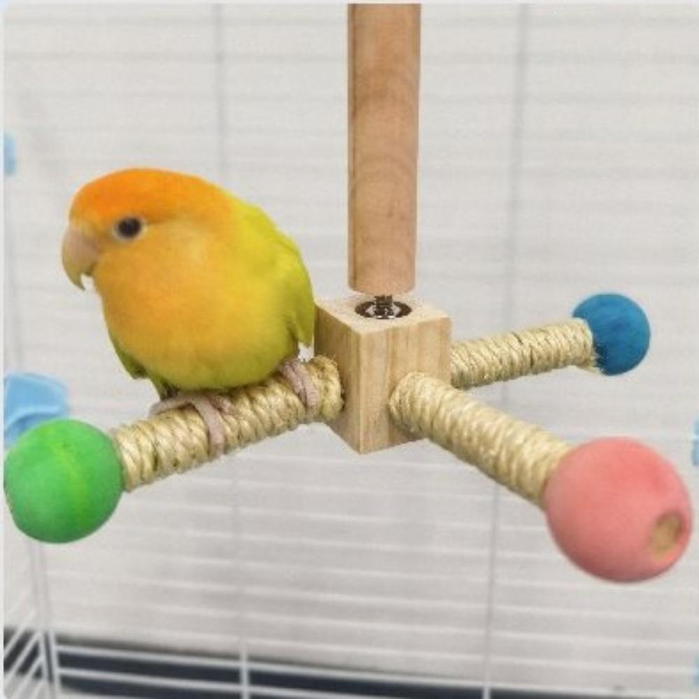 Rotating Balls Bird Perch Toy Wooden Parrot Stand Parrot Station Stick  Parakeets Budgies