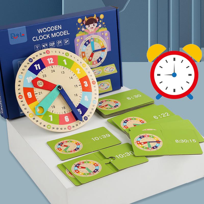 Wooden Clock Time Recognition Puzzle for Kids: Early Education and Math Teaching Aid
