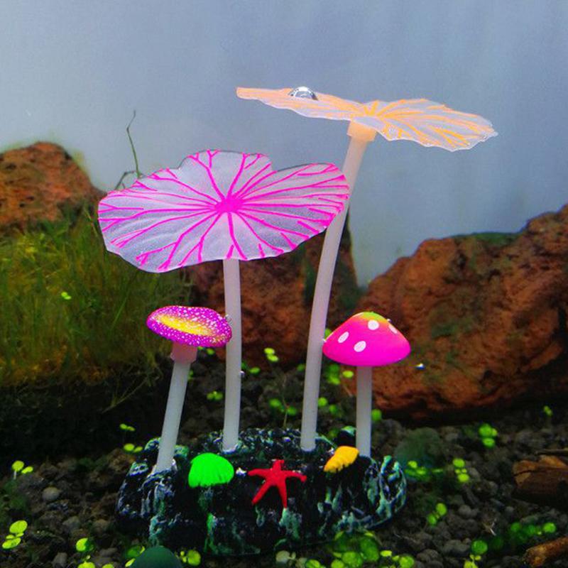 Lotus Leaf Mushroom Fluorescent Artificial Coral Reef Glowing Lotus Luminous Stones Aquariums Fish Tank Luminous Decoration