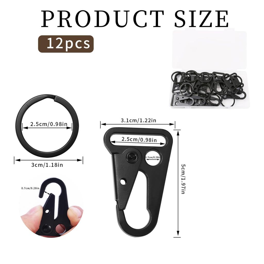 12-Pack Tactical Spring Buckle Set, 1-inch Zinc Alloy Quick Buckle, for Umbrella Ropes, Necklaces, Car Keys, Outdoor Backpacks and Modular Equipment