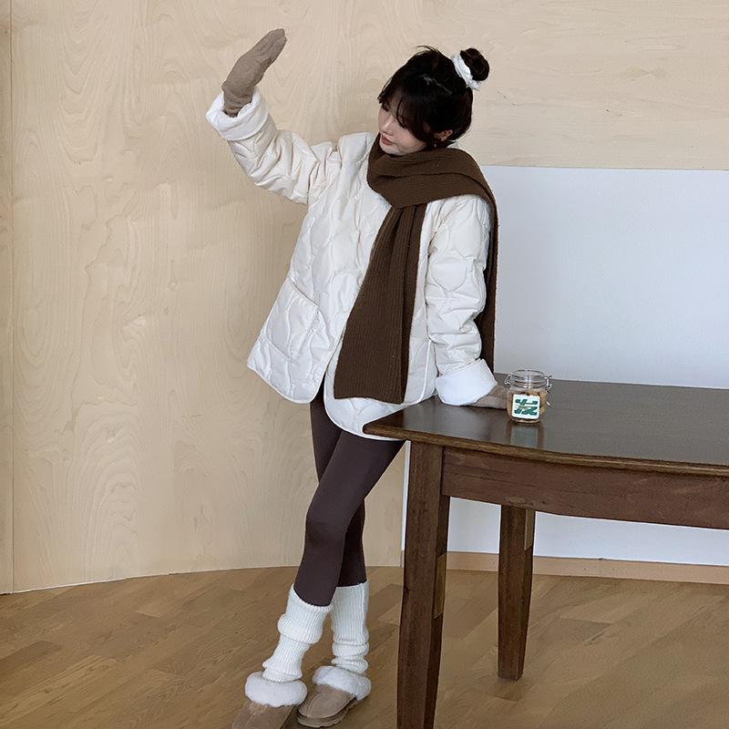 

Женская куртка из овечьей шерсти с хлопковым наполнителем, 2025, зима, корейская версия, свободная, ромбовидная клетка, легкая и теплая хлопковая куртка, куртка с подкладкой XL бежевый