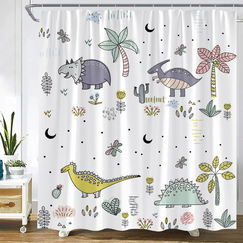 Cute Animals Cartoon Shower Curtains Owl Dog Giraffe Dinosaur Turtle Mermaid Kids Bath Curtain Children Room Bathroom Decor Sets