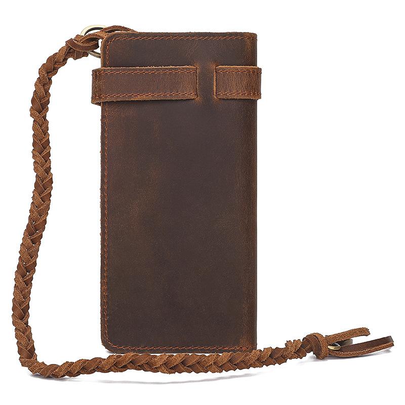 Retro Men's Wallet with Top Layer Cowhide, Long Multi Slot Leather Wallet and Handbag Anti-theft Design