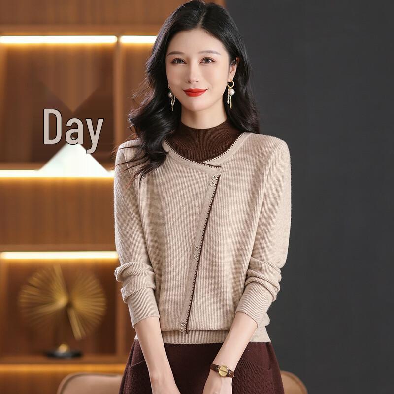 

Snowflying Faux Two-Piece Half-High Collar Knitted Sweater XL