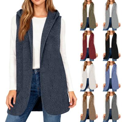 Moletons Femininos Oversized Fleece Longo Pulôver com Capuz Moletons Casuais Jaqueta Moletom com Capuz Sem Mangas