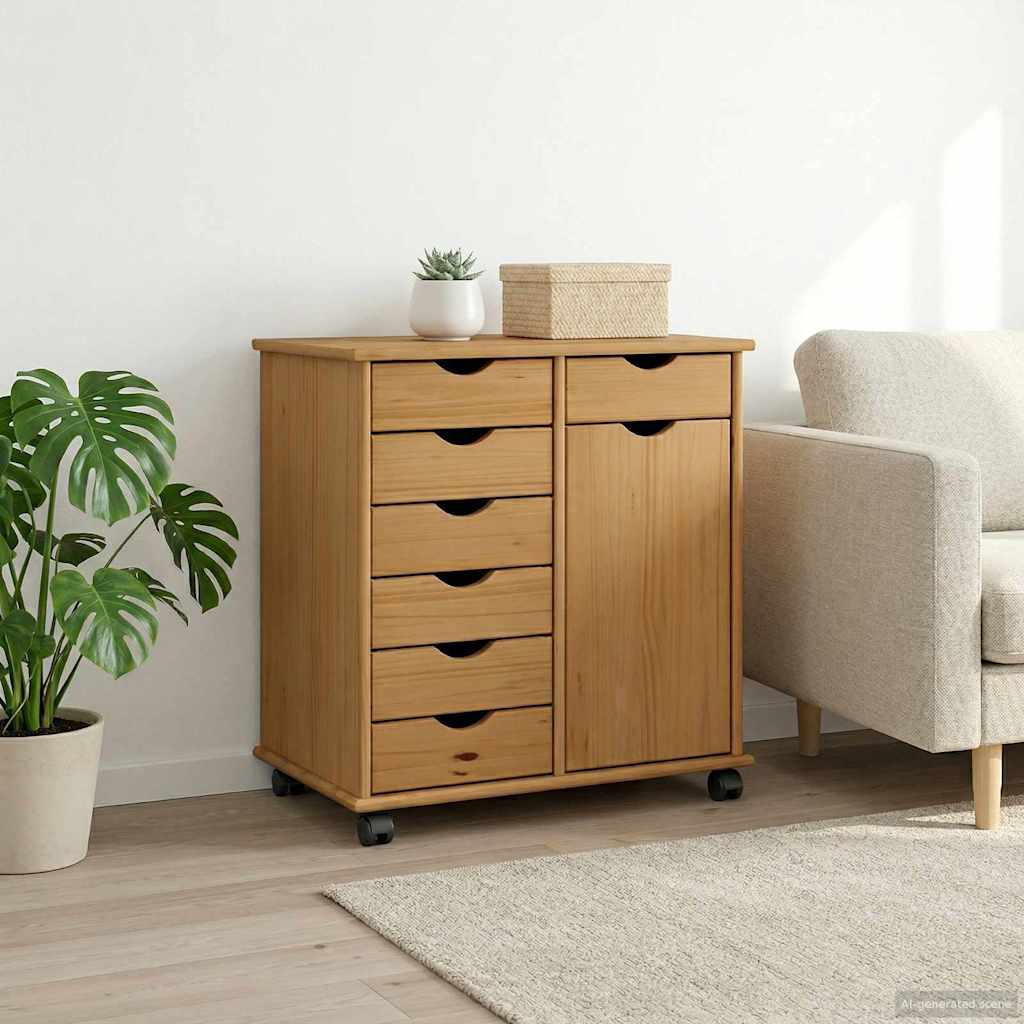 Rollcontainer Honigbraun 63,5 x 39 x 65,5 cm Massivholz Kiefer