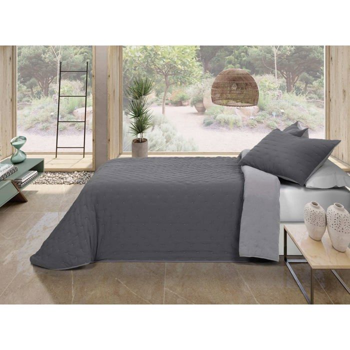 Reversible Bedspread - DONATELLA - Grey - Bed 90 Cm - Polyester Microfiber - Soft Touch - Light Padding 100 G/m²