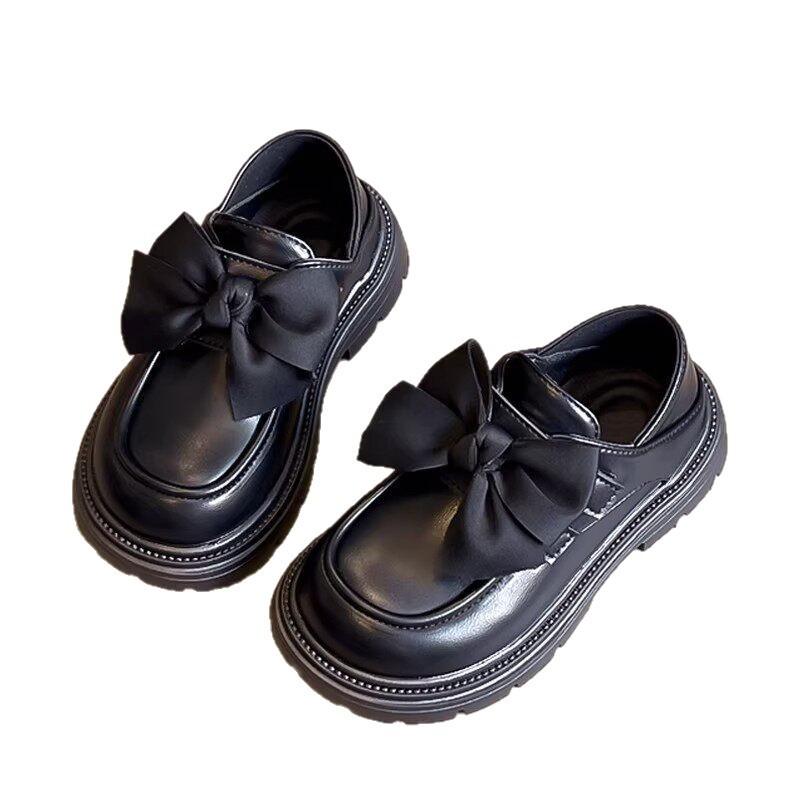 Girls Black Princess Leather Loafers Kids Soft Sole Flat Shoes Children Dress Shoes for Performance School