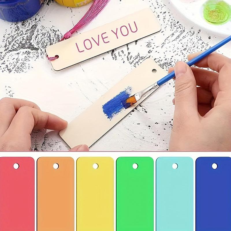 20Pcs Wooden Blank Bookmarks With Tassels Set Diy Wooden Craft Bookmarks Square Tag Wedding Birthday Party Decor