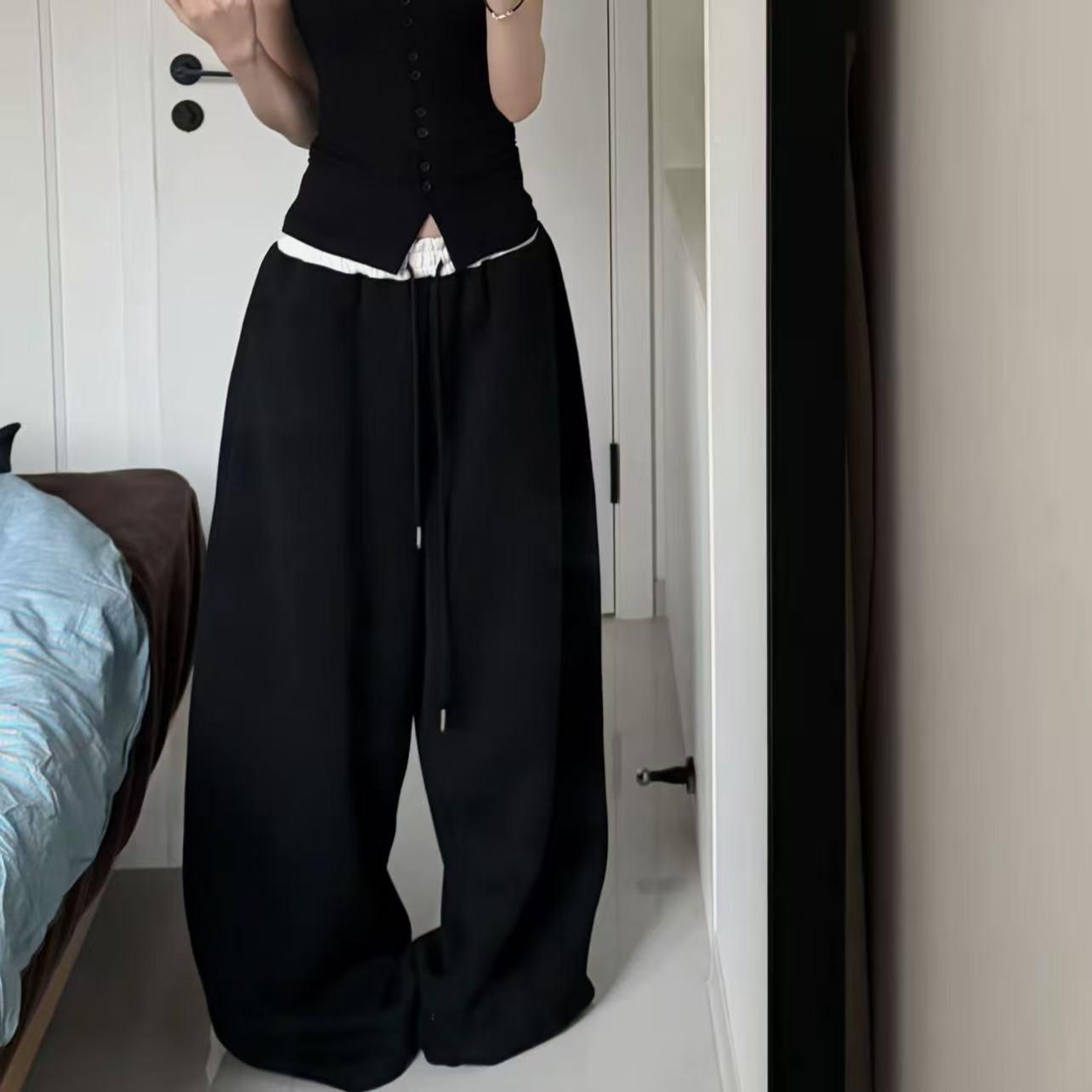 

2026 Spring & Fall Patchwork Color Block Embroidered Wide-Leg Dance Trousers for Women XS under 40 kg чорний