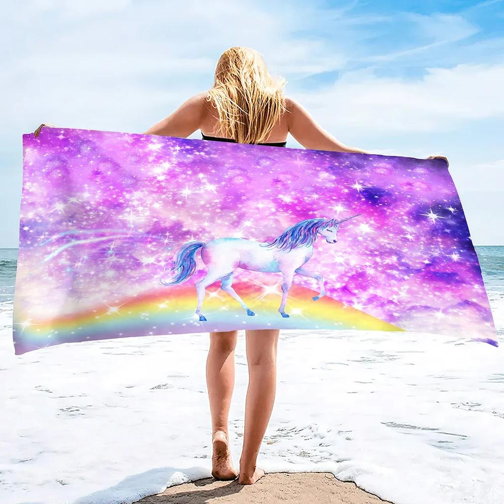 Unicorn Beach Towel,Cute Cartoon Microfiber Absorbent Soft Bath Towel Poncho Bath robe Absorbent Towels for Pool Beach Bathroom