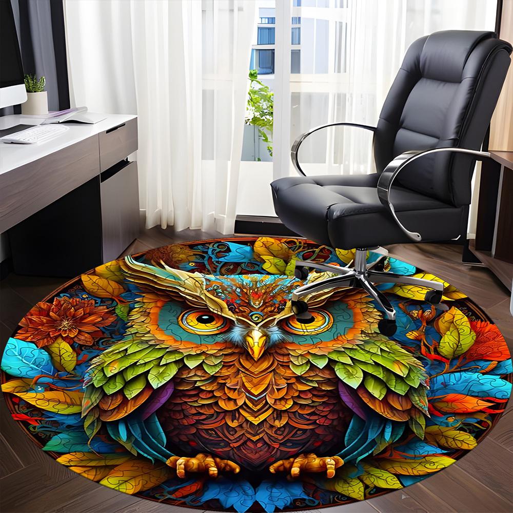 1pc Owl Nature Office Round Area Rug, Indoor Mat Suitable For Office, Under Office Chairs Bedroom Living Room Home Decor, Room Deco 146