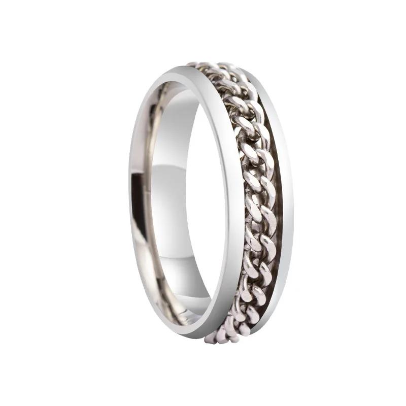 Stainless Steel Rotatable Chain Couple Ring Anxiety Multifunctional  Fashion 6mm Fidget Spinner Rings Power Sense Gifts