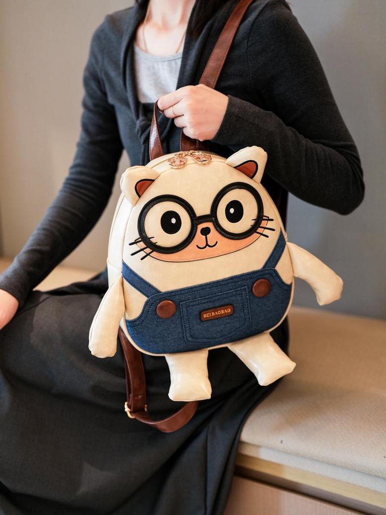 Bei BaoBao 2026 Korean Style Cute Cat Backpack for Women - Large Capacity for Daily Commute & Travel
