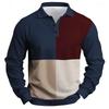 2025 Fashion Men'S Color Block Long Sleeve Polo Shirt Breathable Casual Tops Slim Fit Quick Drying Classic Collar Polo Shirt