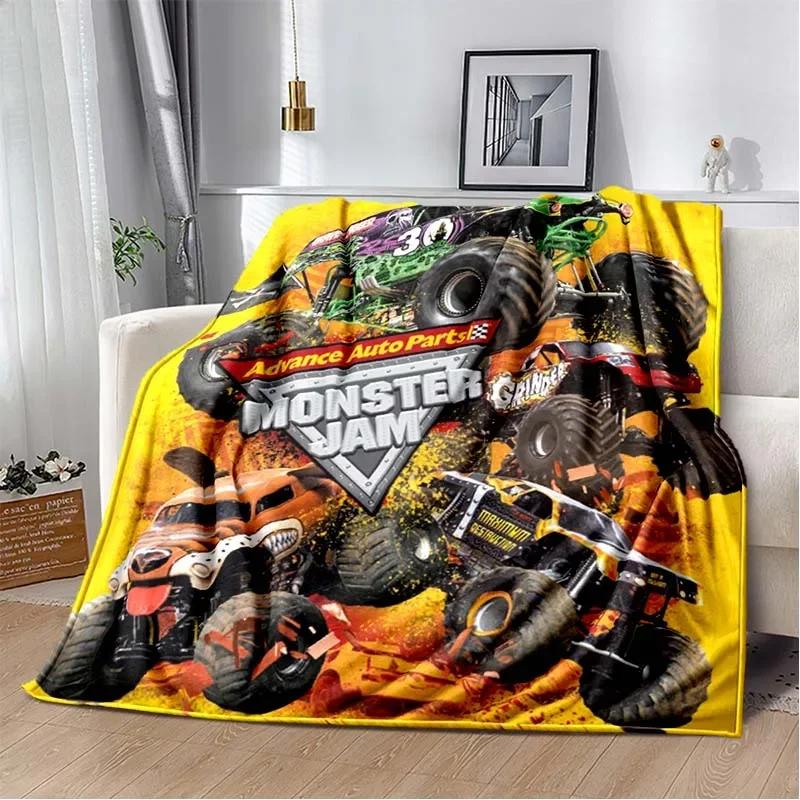 3D Monster Jam Monster Truck Cartoon Flannel Soft Throw Blanket Boys Bedroom Sofa Bed Warm Throw Blanket Picnic