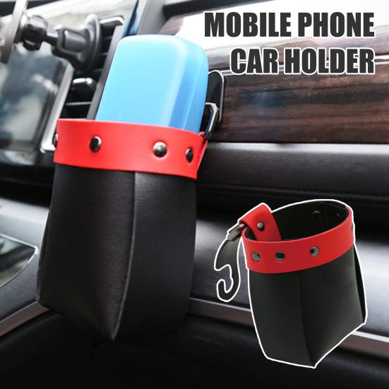 Car Air Vent Organizer with Dual Installation Faux Leather Storage Bag for Phone Accessories Multi-Purpose Hanging Pouch for Vehicle Interior