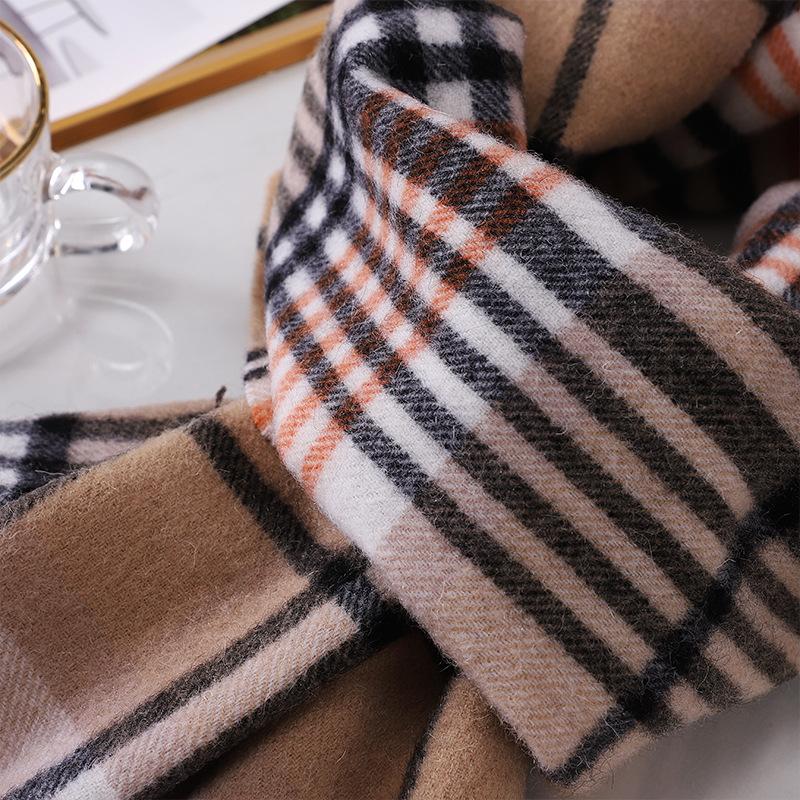 100% Australian wool pure plaid scarf women's winter color matching versatile thermal plaid scarf