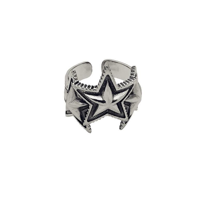 925 Sterling Silver Retro Star Adjustable Ring - Unisex Trendy Accessory