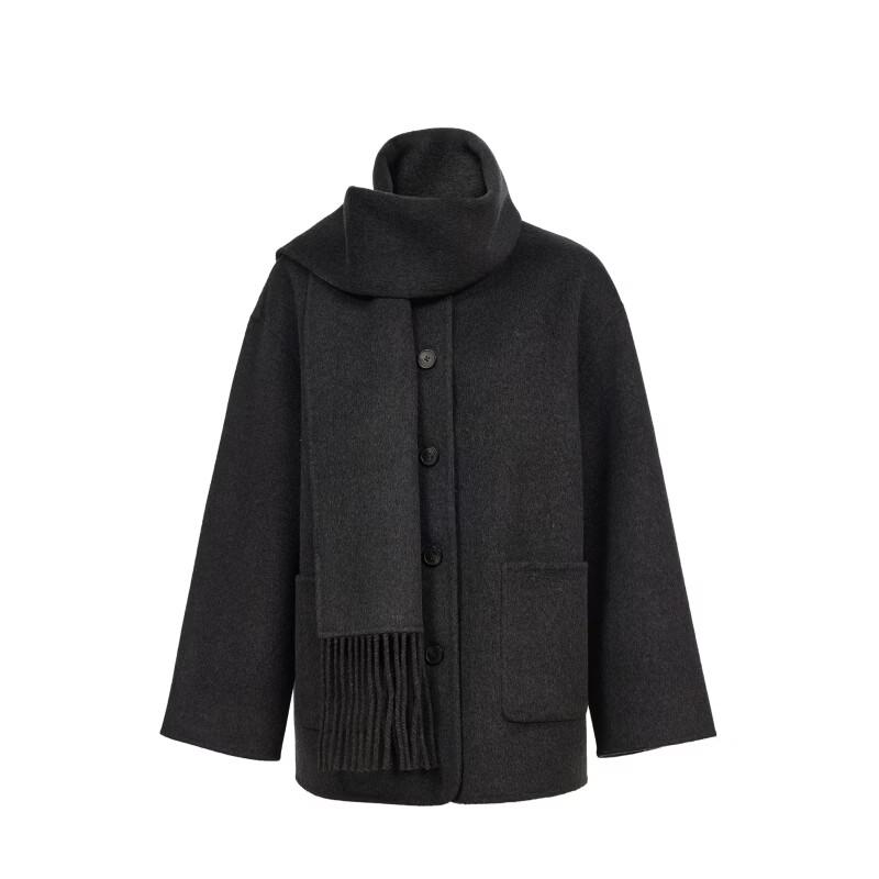 Only Women's Wool Blend Coat with Detachable Tassel Scarf