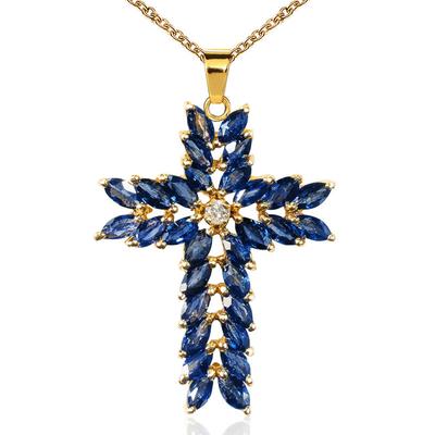 Exquisite Vintage Cross With Blue Crystal Ladies Necklace, Jewelry