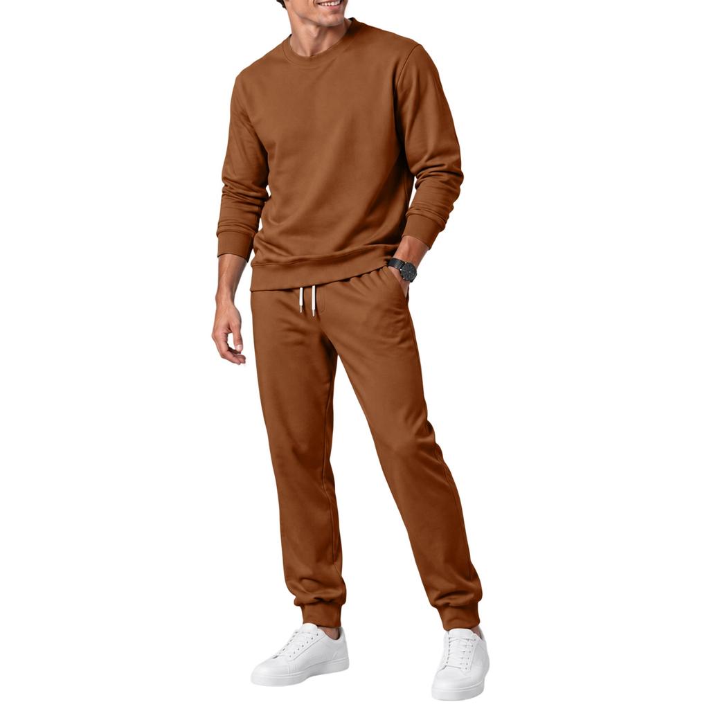 Men's Fall Winter Crewneck Sweatshirt and Sweatpants Set Color Athletic Tracksuit for Gym and Casual Wear
